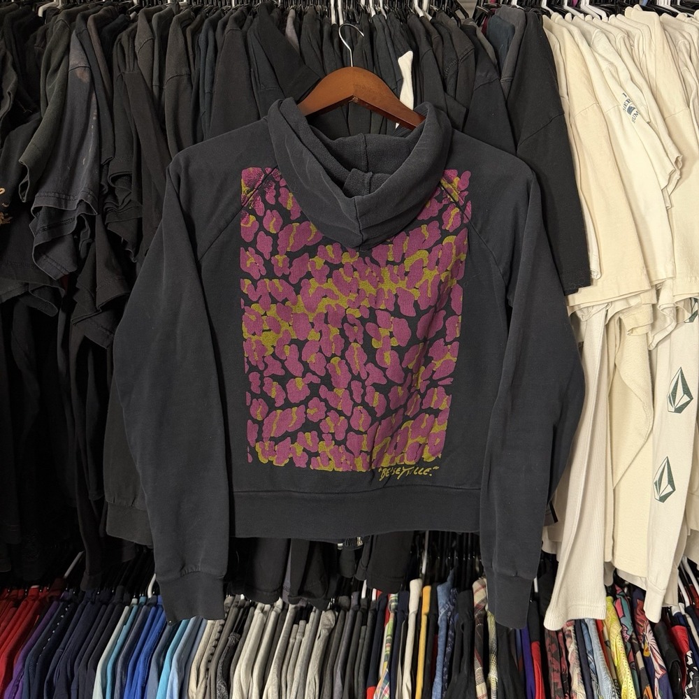 Betsey Johnson Floral Hoodie Womens Small Black Zip Up Y2K Track Jacket Chic 00s